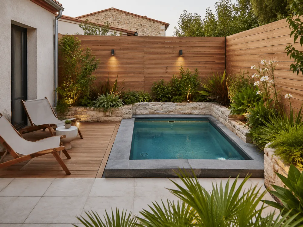 Mini-piscine moderne dans un petit patio végétalisé